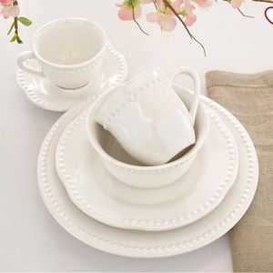 EUC Pottery Barn Emma beaded stoneware mugs - set of six, white.